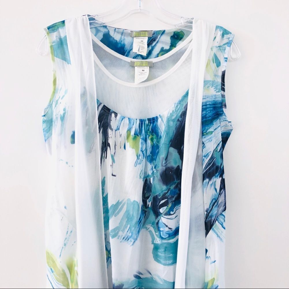 Dolcezza Mesh Watercolor Simply Art Midi Dress With Waterfall Detail Summer M - Picture 2 of 11